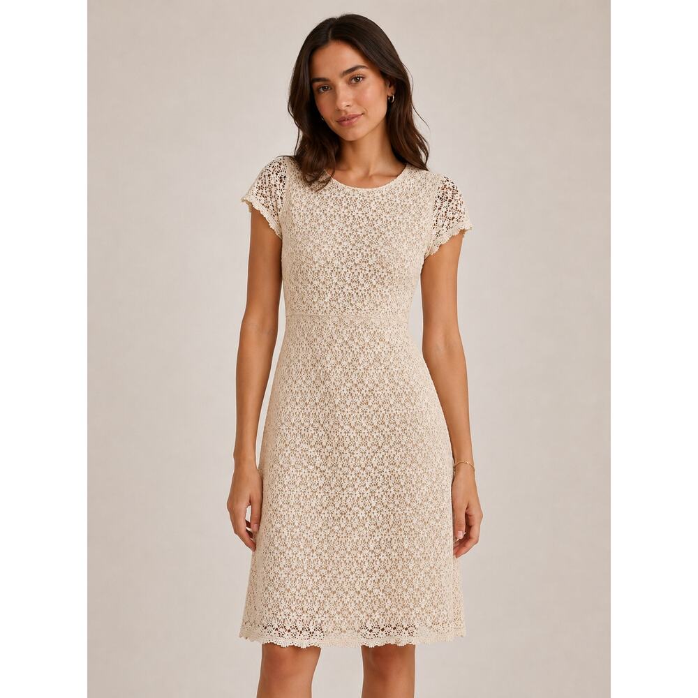 SUITEBLANCO Cream Cotton Slip Dress with Eyelet Crochet Overlay Cottagecore XL